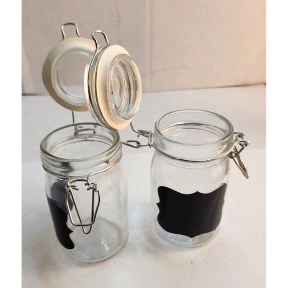 Set Of 2 Glass Chalkboard Label Jars With Hinged Lids & Metal Clamps - Picture 4 of 6
